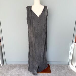 JAGA Women’s Sleeveless Distressed Cupro Midi Dress in Gray